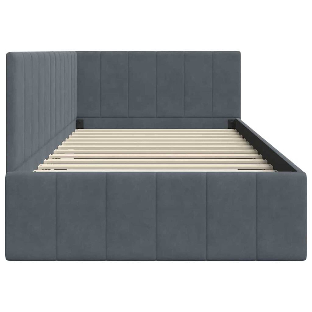 vidaXL Κρεβάτι Γωνίας με κεφαλάρι Σκούρο γκρι 90 x 190 cm Βελούδο
