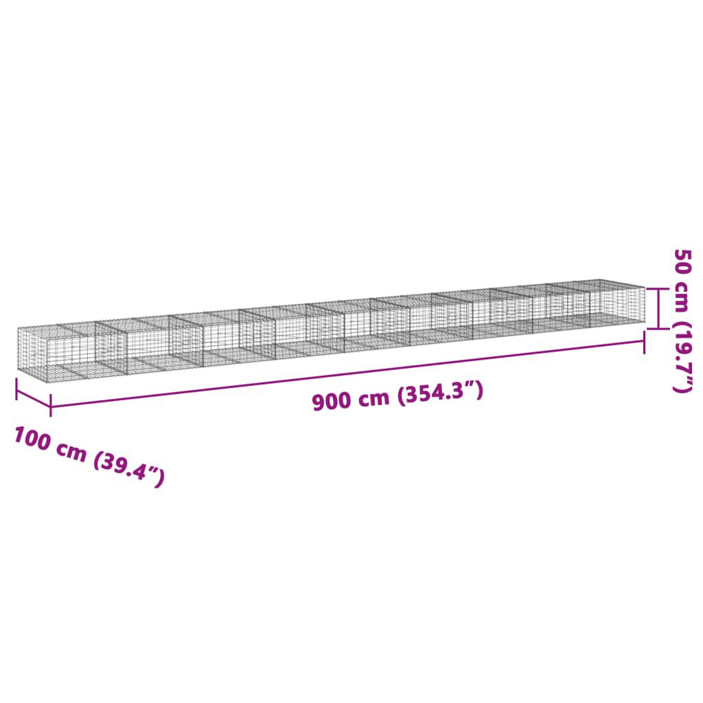 vidaXL Συρματοκιβώτιο με Κάλυμμα 900x100x50εκ. από Γαλβανισμένο Χάλυβα