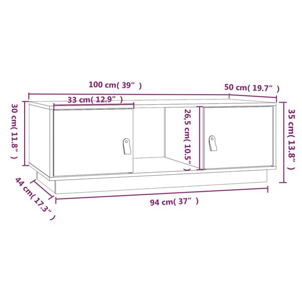 vidaXL Τραπεζάκι Σαλονιού Καφέ Μελί 100x50x35 εκ. Μασίφ Ξύλο Πεύκου