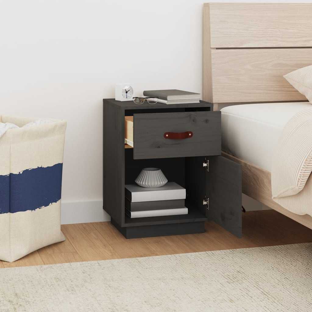 vidaXL Κομοδίνο Γκρι 40x34x55 εκ. από Μασίφ Ξύλο Πεύκου