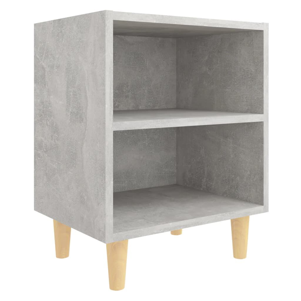 vidaXL Κομοδίνα 2 τεμ. Γκρι Σκυροδέμ. 40x30x50 εκ. Μασίφ Ξύλινα Πόδια