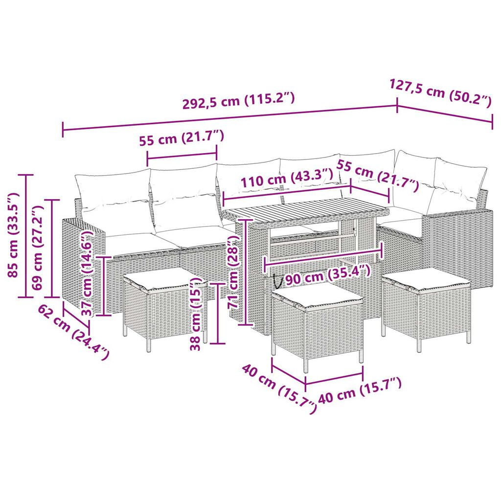 vidaXL Σετ Καναπέ Κήπου 10 pcs μπεζ και ανοιχτό γκρι 110 x 55 x 71 εκ