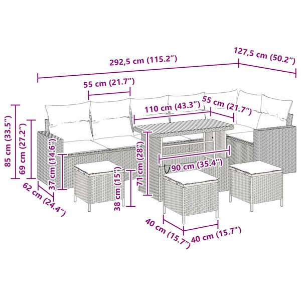 vidaXL Σετ Καναπέ Κήπου 10 pcs μπεζ και ανοιχτό γκρι 110 x 55 x 71 εκ