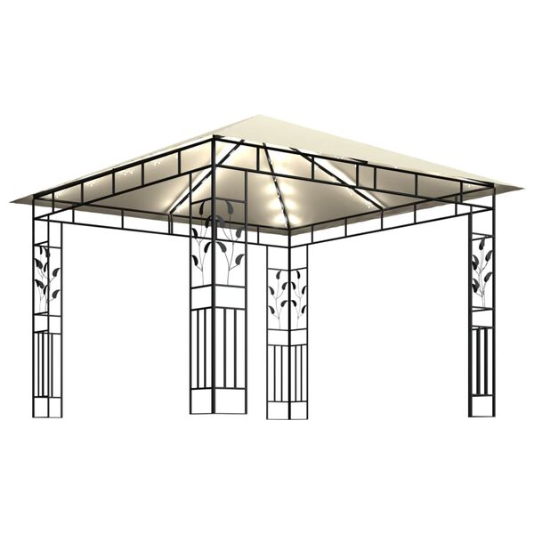 vidaXL Κιόσκι με Σήτα και Φωτάκια LED Κρεμ 3 x 3 x 2,73 μ.