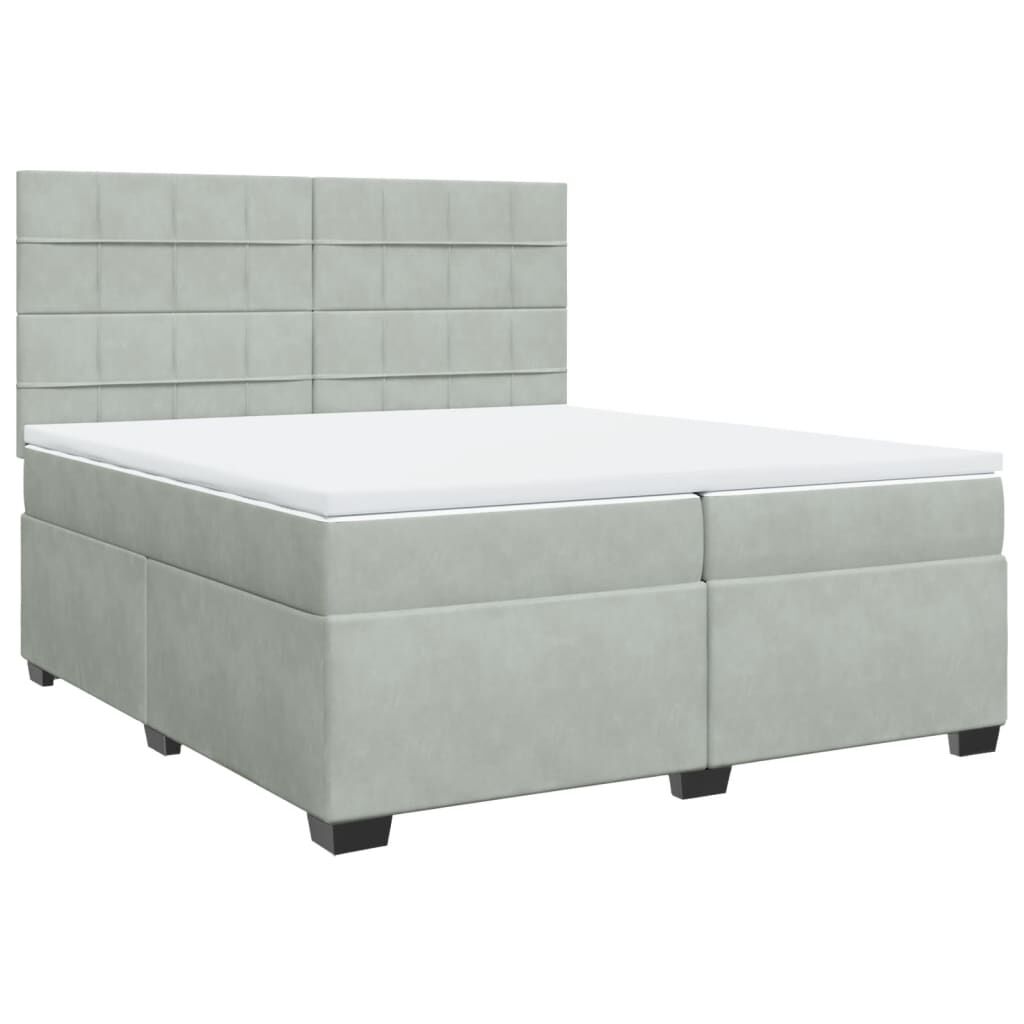 vidaXL Κρεβάτι Boxspring με Στρώμα Ανοιχτό Γκρι 200x200 εκ. Βελούδινο
