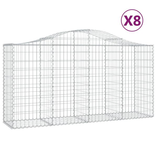 vidaXL Συρματοκιβώτια Τοξωτά 8 τεμ. 200x50x100/120 εκ. Γαλβαν. Ατσάλι