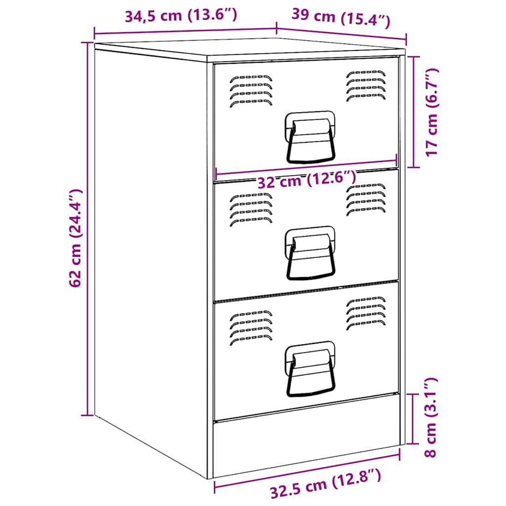vidaXL Κομοδίνο Ροζ 34,5x39x62 εκ. από Χάλυβα