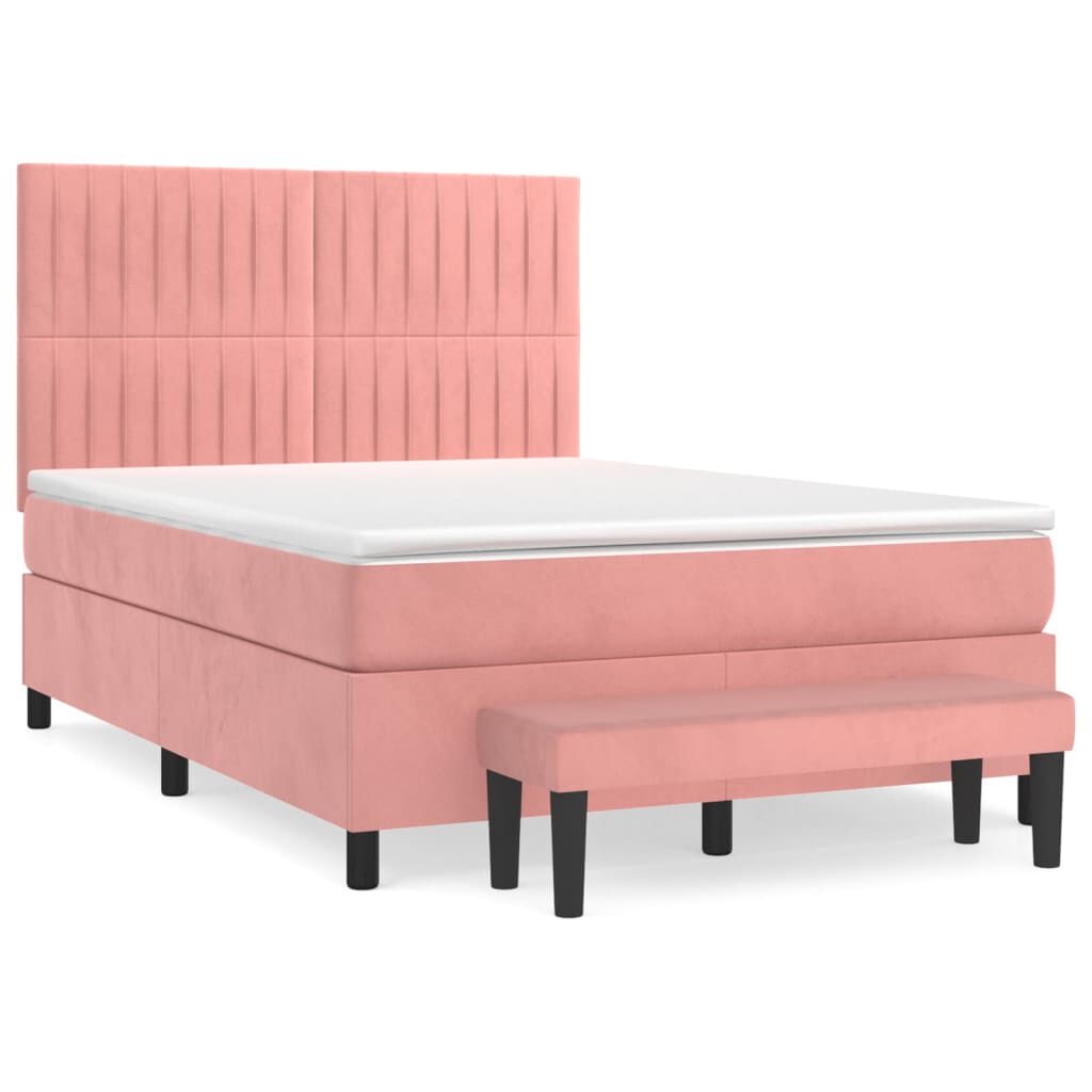 vidaXL Κρεβάτι Boxspring με Στρώμα Ροζ 140x200 εκ. Βελούδινο