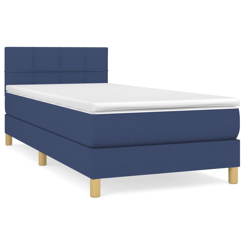 vidaXL Κρεβάτι Boxspring με Στρώμα Μπλε 90x200 εκ.Υφασμάτινο