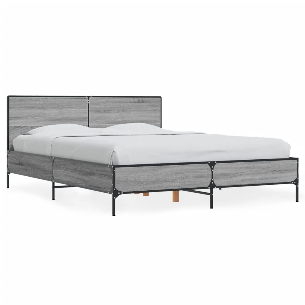 vidaXL Πλαίσιο Κρεβατιού Γκρι Sonoma 120 x 190εκ. Επεξ. Ξύλο & Μέταλλο