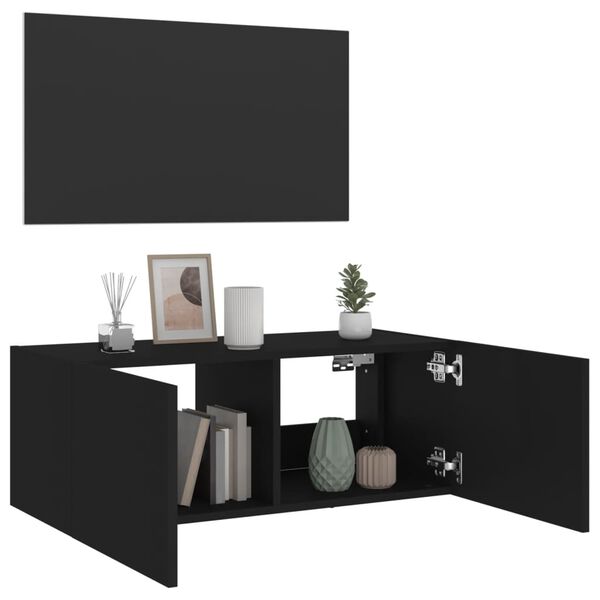 vidaXL Έπιπλο Τοίχου Τηλεόρασης με LED Μαύρο 80x35x31 εκ.