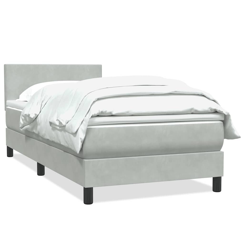 vidaXL Box Spring κρεβάτι με στρώμα ανοιχτό γκρι 90x210 cm Βελούδινο