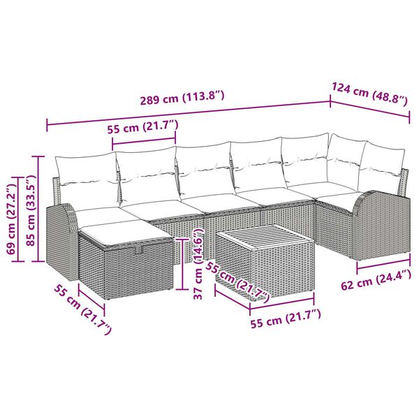 vidaXL Σετ Καναπέ Κήπου με μαξιλάρι 8 pcs Γκρι Πολυ ράταν
