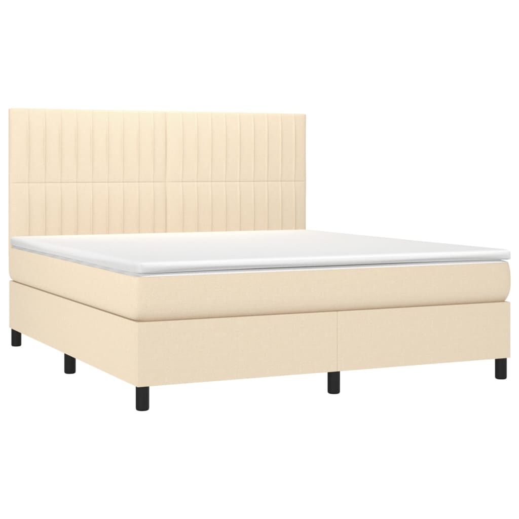 vidaXL Κρεβάτι Boxspring με Στρώμα & LED Κρεμ 180x200 εκ. Υφασμάτινο