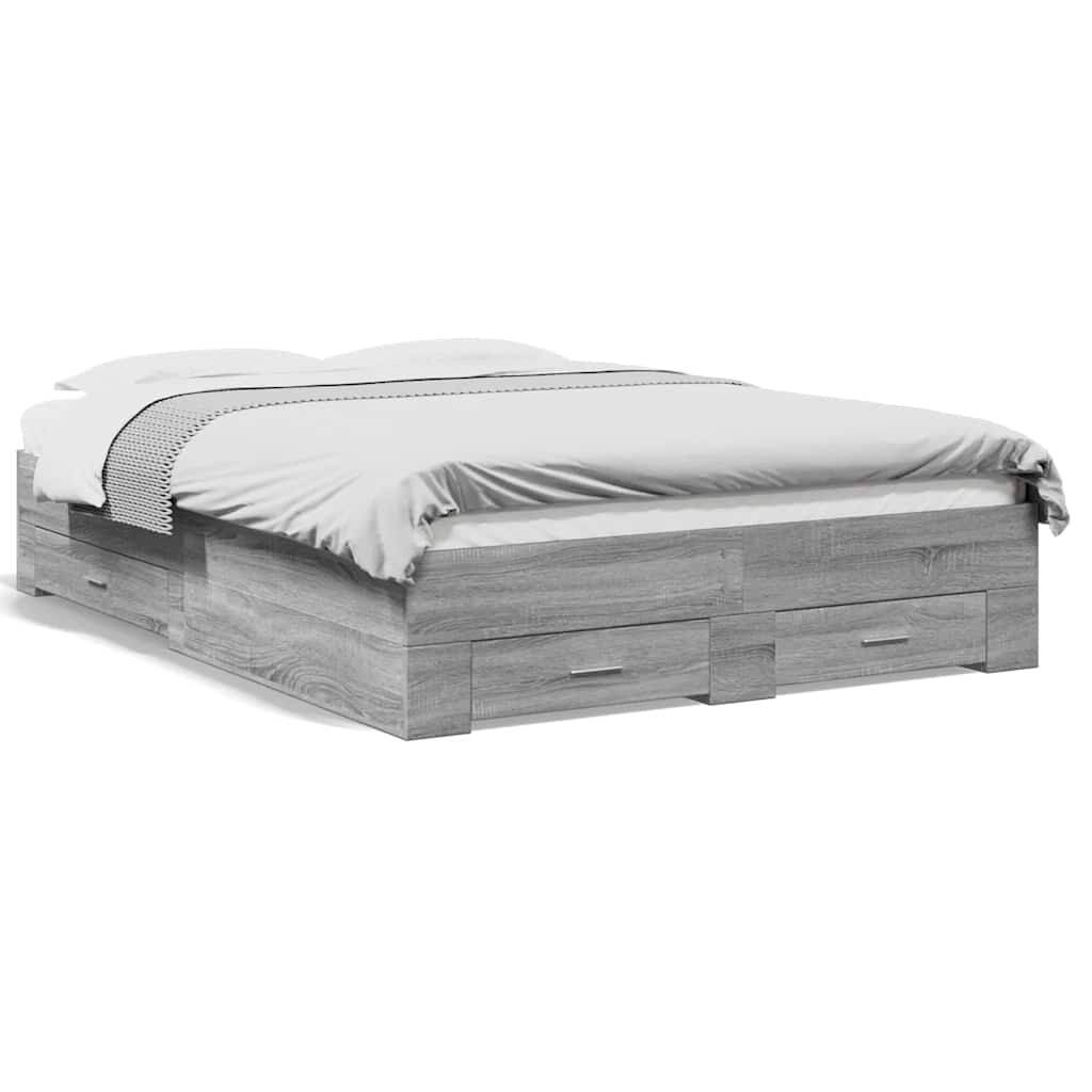 vidaXL Πλαίσιο Κρεβατιού με συρτάρια Γκρι sonoma 135x190εκ. Επεξ. Ξύλο