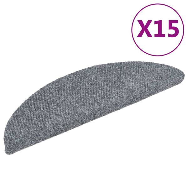 vidaXL Πατάκια Σκάλας Αυτοκόλλητα 15τεμ Αν.Γκρι 56x17x3εκ Βελονιασμένο