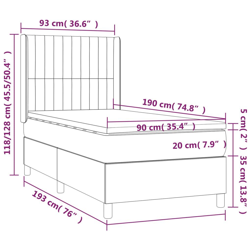 vidaXL Κρεβάτι Boxspring με Στρώμα Μπλε 90x190 εκ.Υφασμάτινο