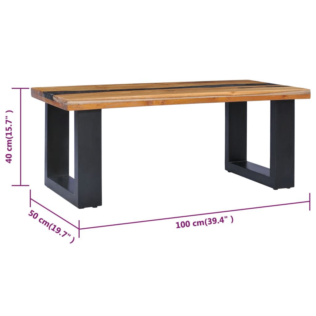 vidaXL Τραπεζάκι Σαλονιού 100x50x40 εκ. Μασίφ Ξύλο Teak / Συνθ. Ρητίνη