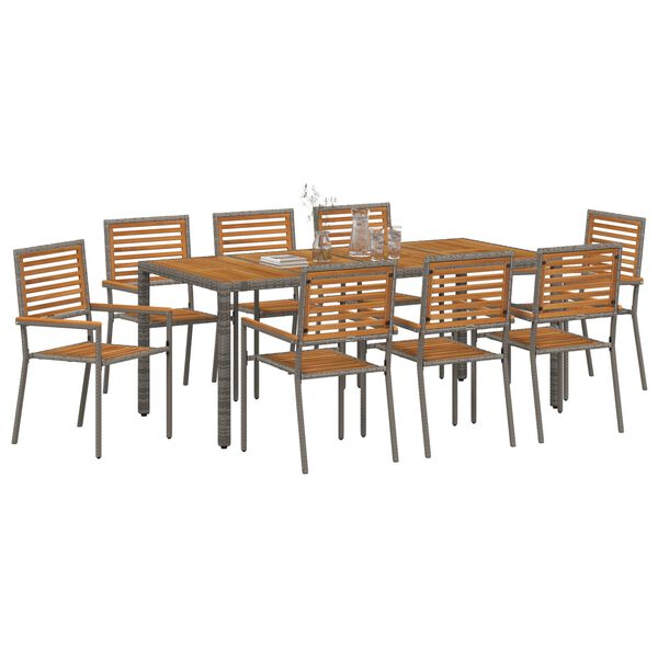 vidaXL Σέτ φαγητού για κήπο 9 pcs Γκρι και Καφέ 190 x 90 x 75 cm