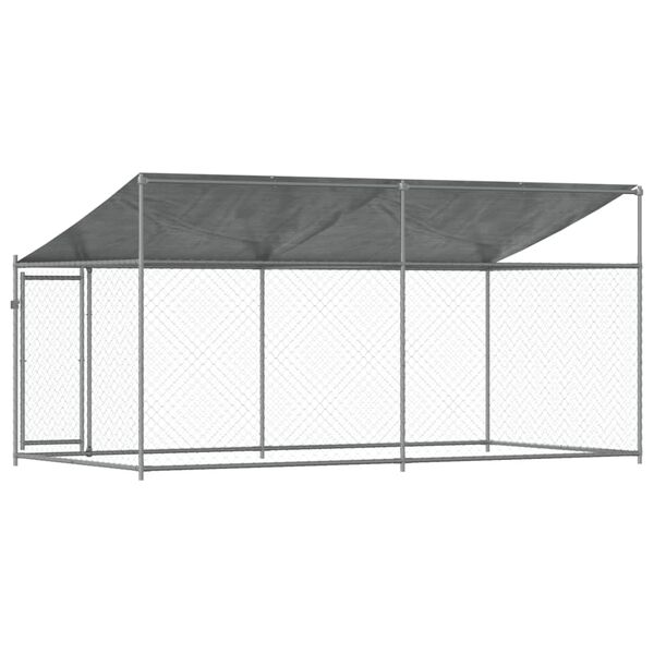 vidaXL Κλουβί Σκύλου με Οροφή και Πόρτες Γκρι 4x2x2 μ. Γαλβ. Χάλυβας