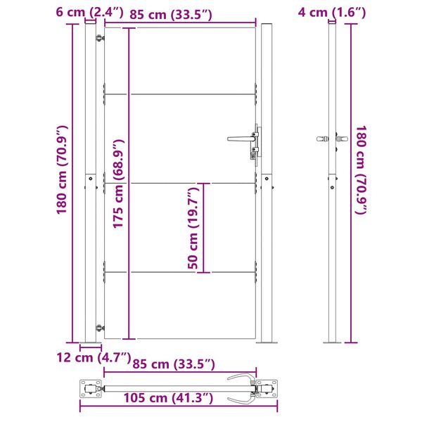 vidaXL Πύλη Κήπου Μαύρο 105 x 175 cm Ατσάλι με Επικάλυψη Πούδρας