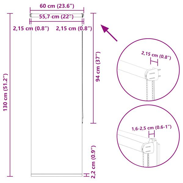 vidaXL Ρολέρ Μπλακάουτ ανοιχτό γκρι 60x130 cm Πλάτος υφάσματος 55,7cm