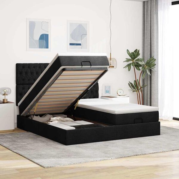 vidaXL Οθωμανικό κρεβάτι με στρώματα Μαύρο 160x200cm Ύφασμα