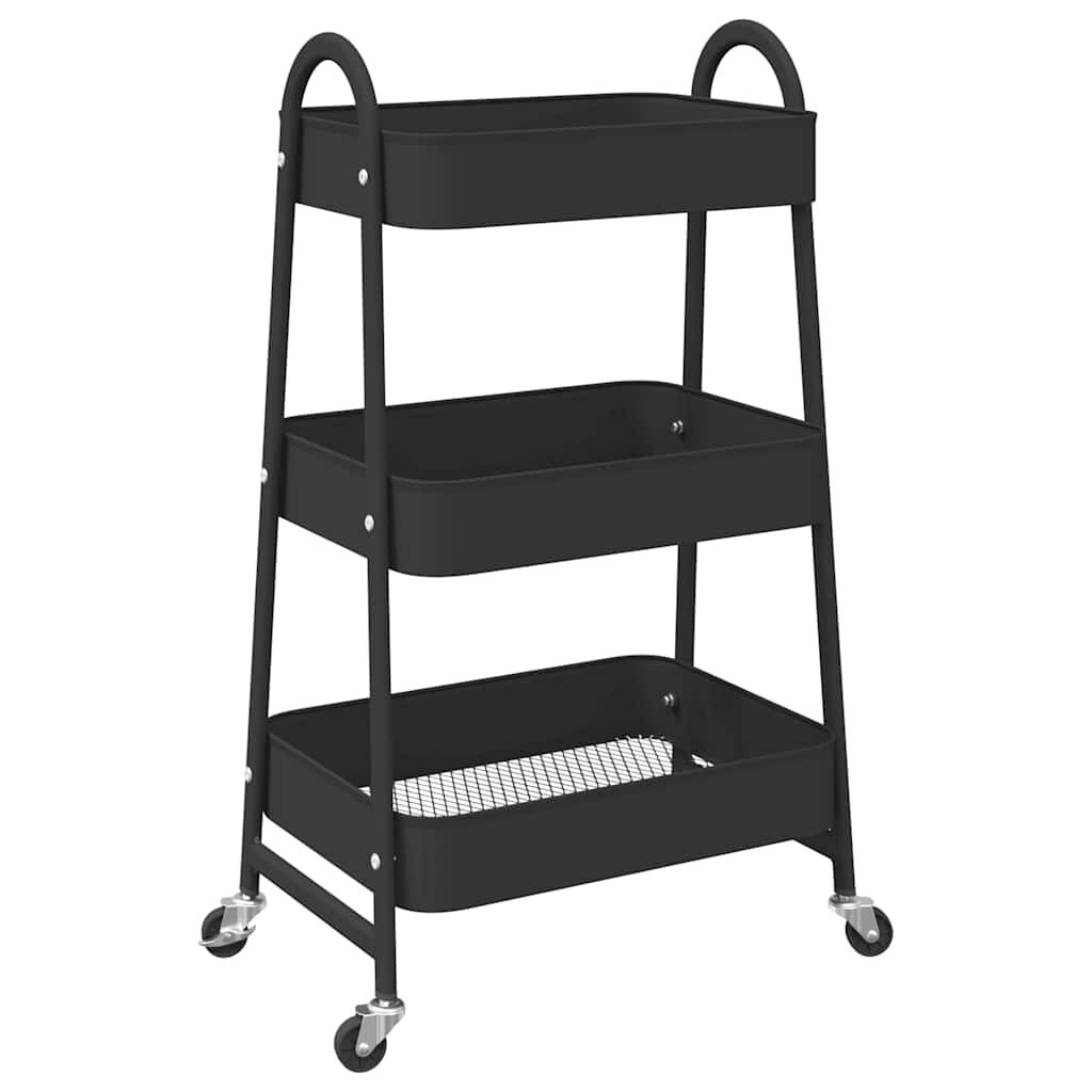vidaXL Τρόλεϊ αποθήκευσης 3 επιπέδων Μαύρο 42x41,5x77 cm Χάλυβας