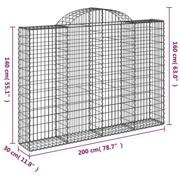 vidaXL Συρματοκιβώτια Τοξωτά 12 τεμ. 200x30x140/160 εκ. Γαλβαν. Ατσάλι