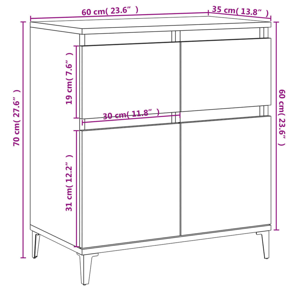 vidaXL Ντουλάπι Γυαλιστερό Λευκό 60x35x70 εκ. από Επεξεργασμένο Ξύλο