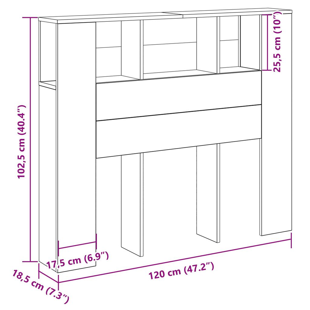 vidaXL Κεφαλάρι Ντουλάπα Μαύρη Βελανιδιά 120x19x104,5 εκ Επεξεργασμένο Ξύλο
