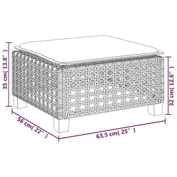 vidaXL Υποπόδιο Κήπου Γκρι 63,5x56x32 εκ. Συνθετικό Ρατάν με Μαξιλάρι