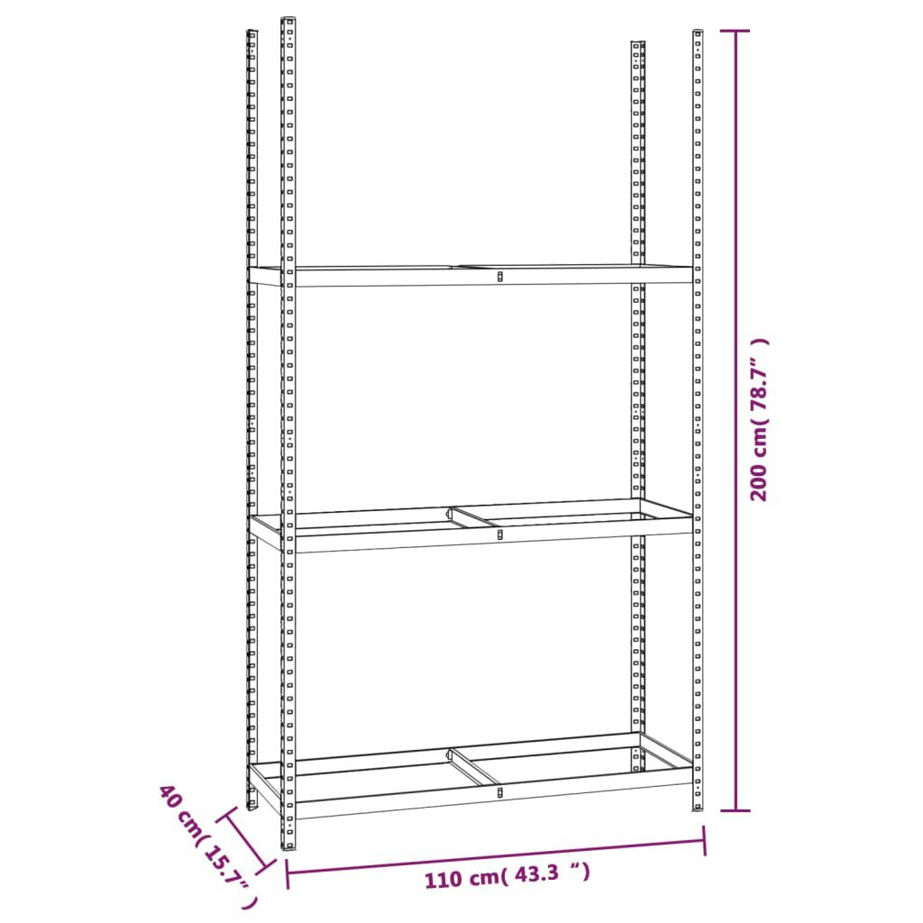 vidaXL Ραφιέρα Ελαστικών 3 Επιπέδων Ασημί 110 x 40 x 200 εκ. Ατσάλι