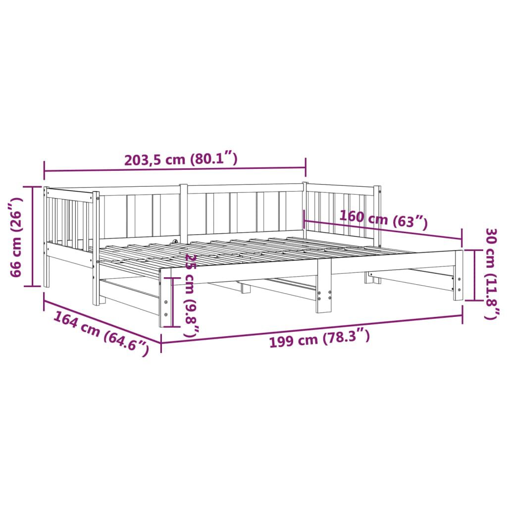 vidaXL Καναπές Κρεβάτι Συρόμενος Λευκός 80 x 200 εκ. Μασίφ Ξύλο Πεύκου