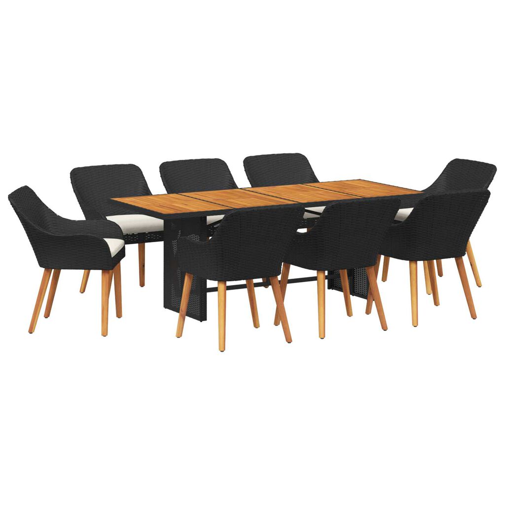 vidaXL Σέτ φαγητού για κήπο 9 pcs Μαύρο και καφέ συνθετικό ρατάν