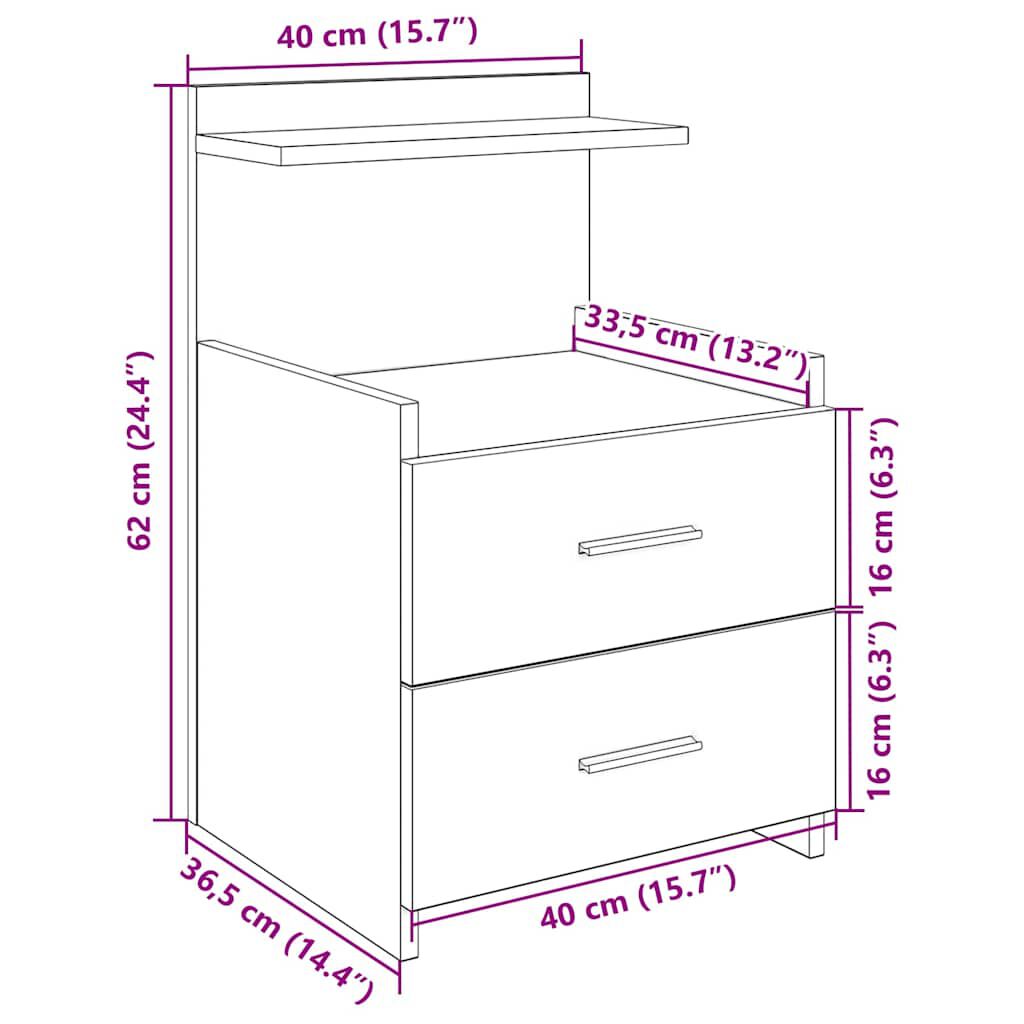 vidaXL Κομοδίνο με 2 Συρτάρια Χρώμα Sonoma Δρυς 40x36,5x62 εκ.