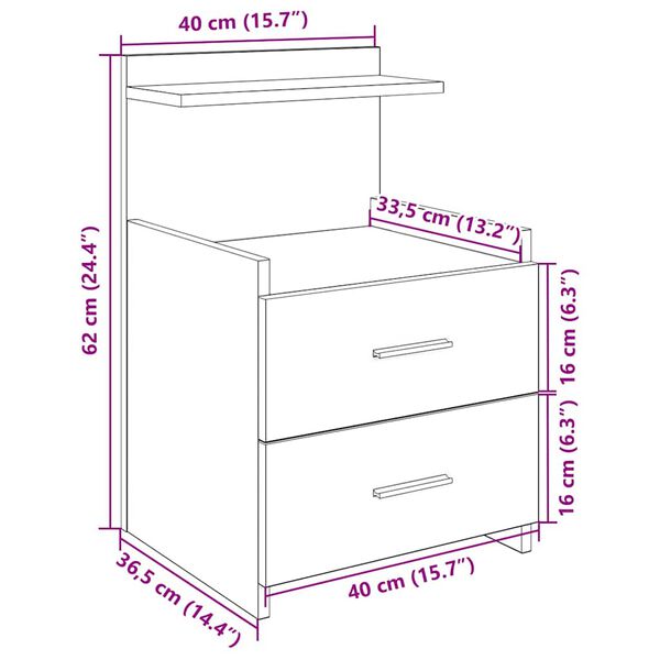 vidaXL Κομοδίνο με 2 Συρτάρια Χρώμα Sonoma Δρυς 40x36,5x62 εκ.