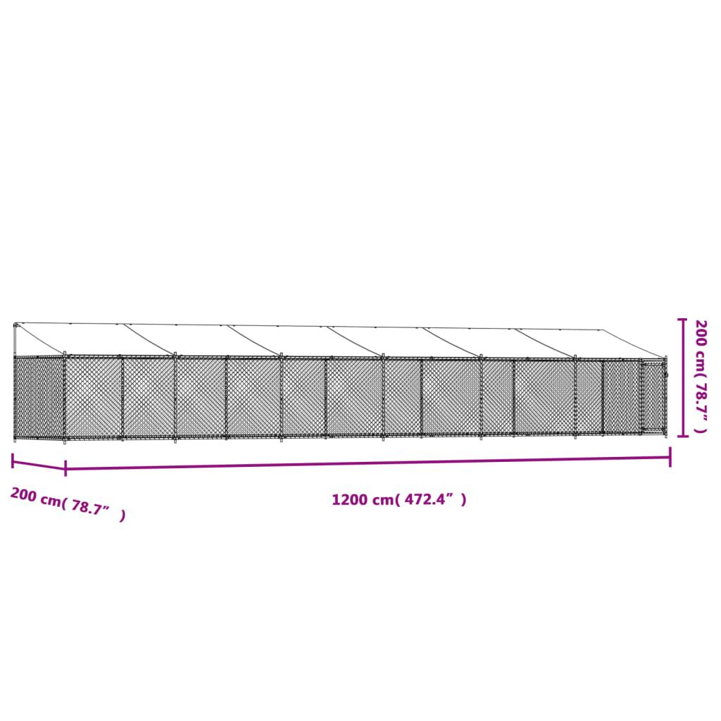 vidaXL Κλουβί Σκύλου με Οροφή και Πόρτες Γκρι 12x2x2 μ. Γαλβ. Χάλυβας