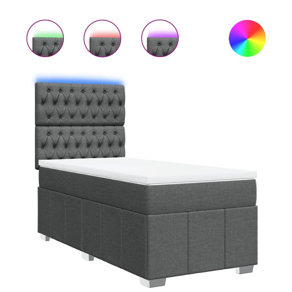 vidaXL Κρεβάτι Boxspring με Στρώμα Σκούρο Γκρι 90x190 εκ. Υφασμάτινο