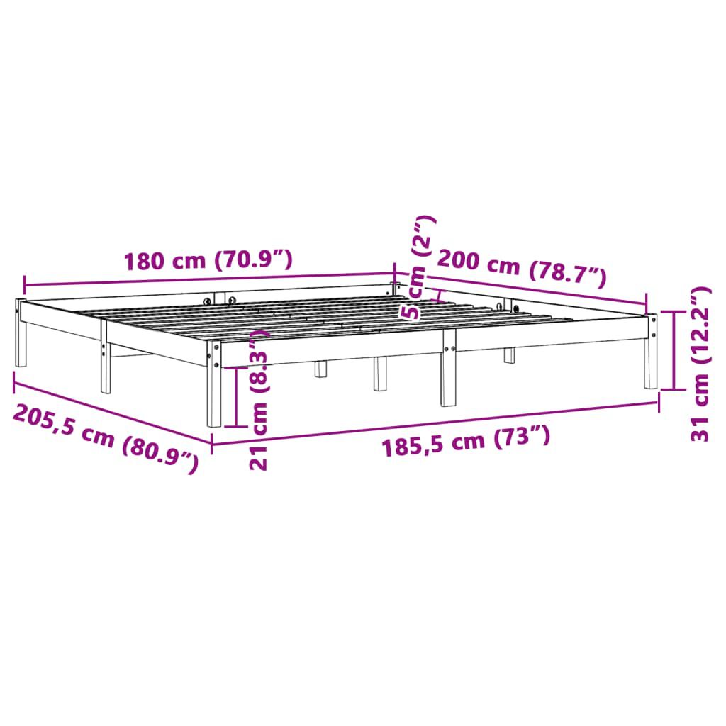 vidaXL Σκελετός Κρεβ. Χωρίς Στρώμα Καφέ Κεριού 180x200 εκ Μασίφ Πεύκο