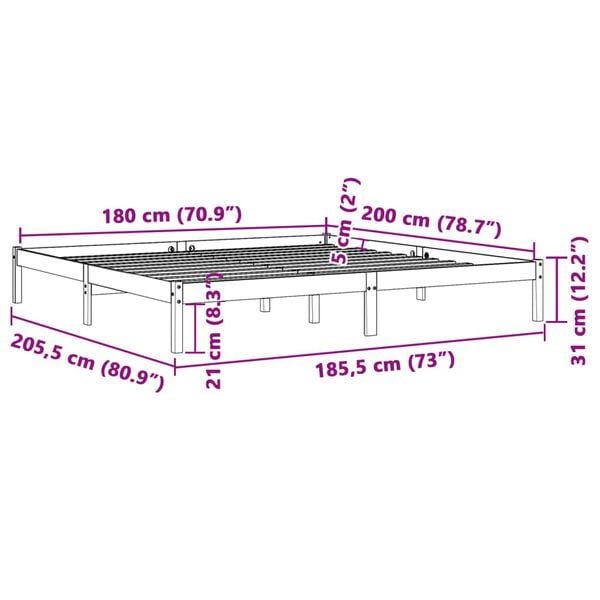 vidaXL Σκελετός Κρεβ. Χωρίς Στρώμα Καφέ Κεριού 180x200 εκ Μασίφ Πεύκο