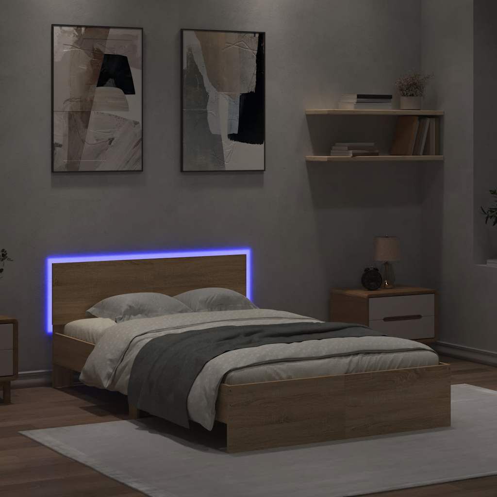 vidaXL Πλαίσιο Κρεβατιού με Κεφαλάρι/LED Sonoma Δρυς 120 x 190 εκ.