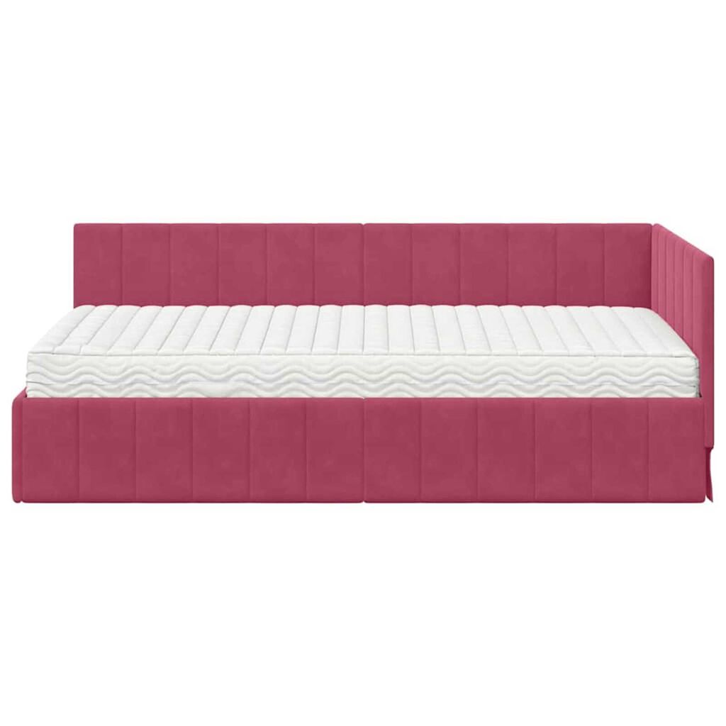 vidaXL Κρεβάτι Γωνίας με στρώμα Μπορντό 90 x 200 cm Βελούδο