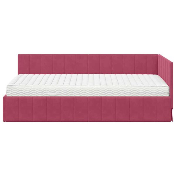 vidaXL Κρεβάτι Γωνίας με στρώμα Μπορντό 90 x 200 cm Βελούδο