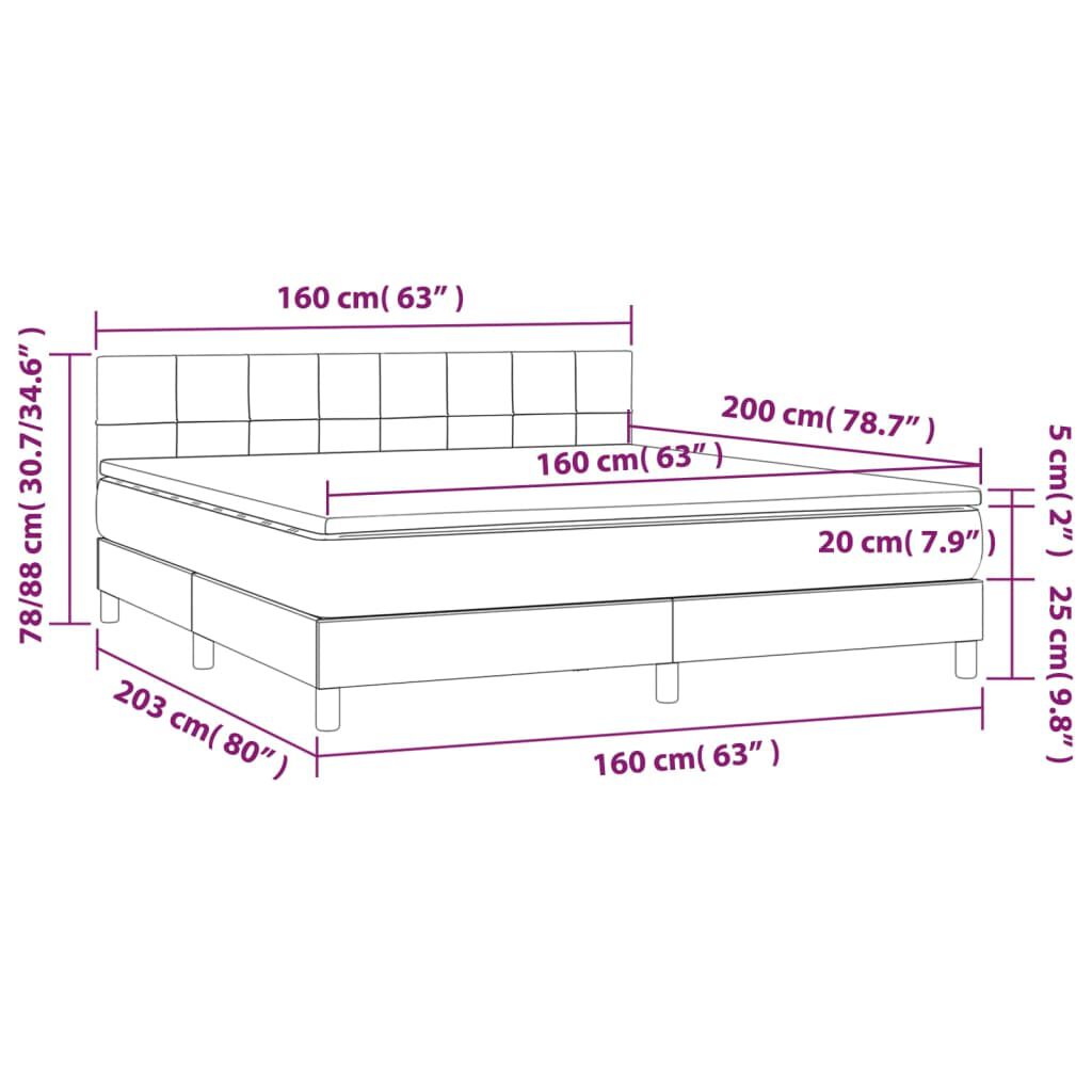 vidaXL Κρεβάτι Boxspring με Στρώμα Μαύρο 160x200 εκ. Βελούδινο