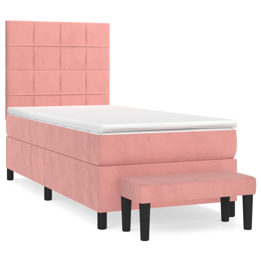 vidaXL Κρεβάτι Boxspring με Στρώμα Ροζ 100x200 εκ. Βελούδινο