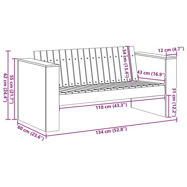 vidaXL Καναπές Κήπου Καφέ 134 x 60 x 62 cm Μασίφ ξύλο πεύκου