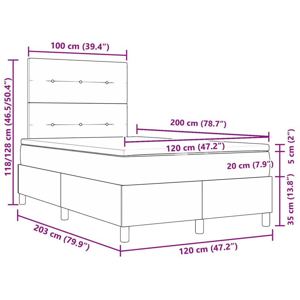 vidaXL Κρεβάτι με Στρατώνα και Στρώμα & LED Μπλε 120x200 εκ. Ύφασμα