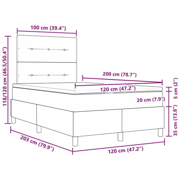 vidaXL Κρεβάτι με Στρατώνα και Στρώμα & LED Μπλε 120x200 εκ. Ύφασμα