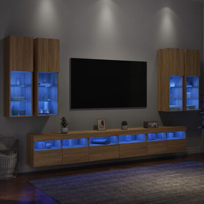 vidaXL Ντουλάπια Τηλεόρασης Τοίχου Σετ 7 τεμ. με Φώτα LED Sonoma Δρυς